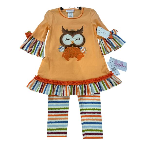 🎉Bonnie Jean Girls Owl Applique Tunic Top and Leggings 2 Pc Set- Size 5 - Picture 3 of 8